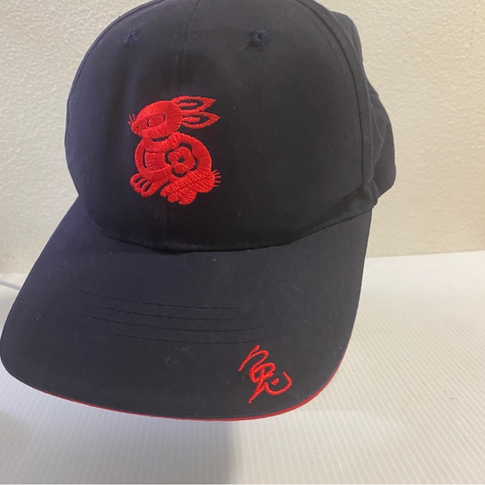 Baseball Cap Hat Bunny Black Red Adjustable Peel Tab